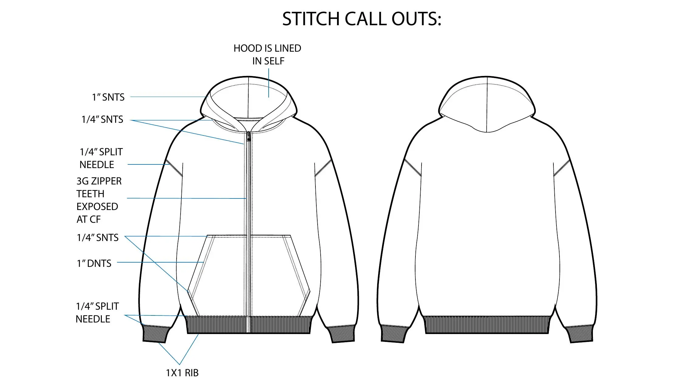 Technical CAD for Beast World hoodie